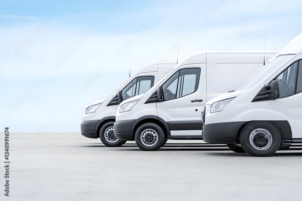 Fototapeta premium Fleet of commercial delivery vans in a modern warehouse setting