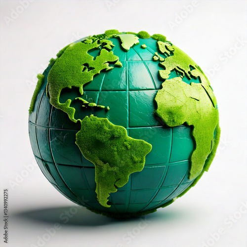 Obraz na płótnie 3D effect Earth planet render icon. Green recycle environment sphere for school education w salonie