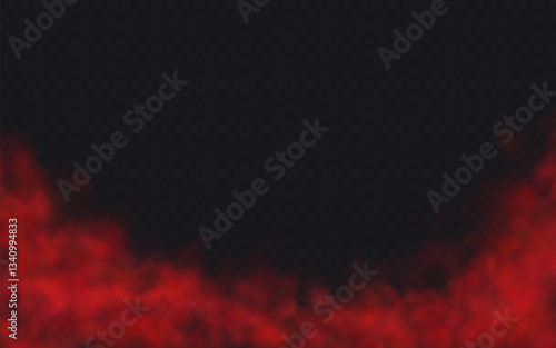 Red Fog effect on transparent dark background. Vector Smoke cloud.