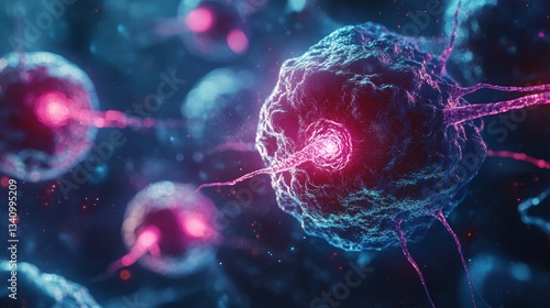 Laser targets cancer cells precisely, symbolizing advanced cell biology and precision medicine. By Tensor Spark, Full HD, 32k Resolution