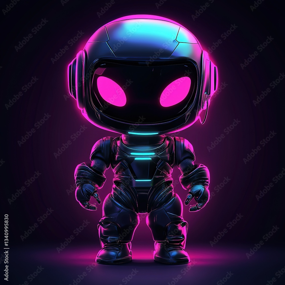 Cute robot wearing spacesuit and helmet with pink and blue neon lights. Ai generative Cute robot wearing spacesuit and helmet with pink and blue neon lights. Ai generative