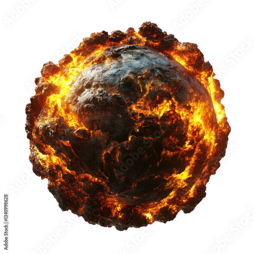 burning earth globe on transparent png