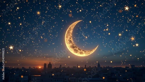 Ramadan crescent in a starry sky