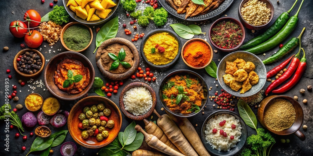 Delicious Mauritian Food on a Black Map of the Island Delicious Mauritian Food on a Black Map of the Island