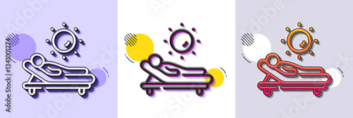Lounger line icon. Halftone dotted pattern. Gradient icon with grain shadow. Beach sunbed sign. Summer vacation symbol. Line lounger icon. Various designs. Vector