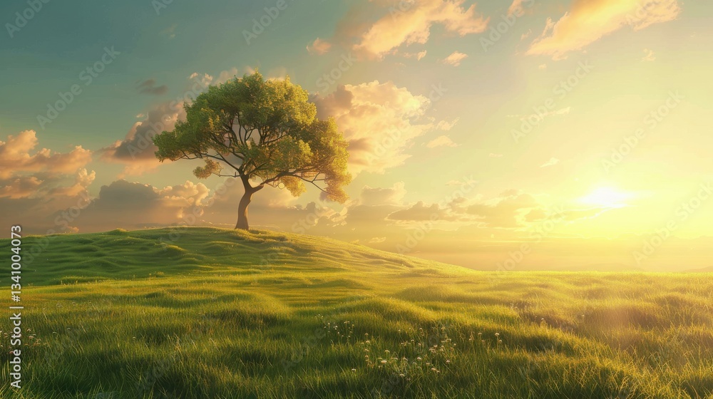 Love Tree Field: Warm Sunset, Glowing Cloudscape Love Tree Field: Warm Sunset, Glowing Cloudscape