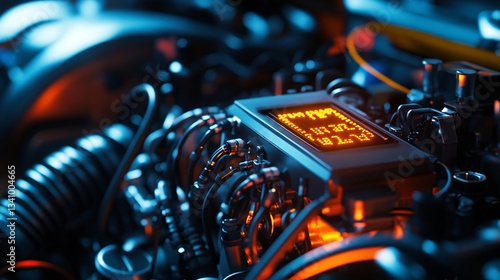 Close-Up View of ECU Tuning Device Connected to High-Performance Car Engine for Enhanced Vehicle Performance