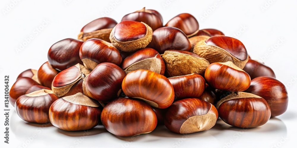 Fresh Organic Chestnuts on White Background - Autumn Harvest Fresh Organic Chestnuts on White Background - Autumn Harvest