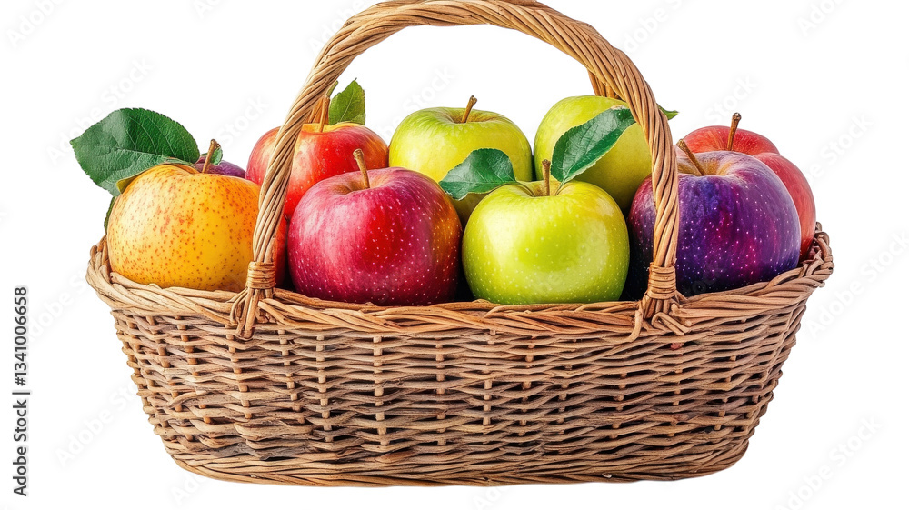 Fresh apples gathered in a rustic basket ready for a delightful feast Fresh apples gathered in a rustic basket ready for a delightful feast