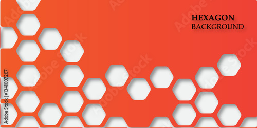 Sleek and Modern Hexagon Pattern in orange colour. High-Tech Honeycomb Background with red orange and Shadows. Hexagon. Vector.