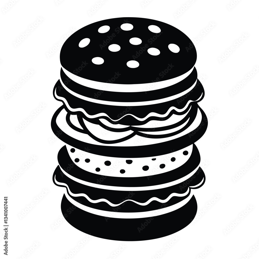 A black and white drawing of a hamburger and other food vector graphics, white background icon, symbol, silhouette illustration A black and white drawing of a hamburger and other food vector graphics, white background icon, symbol, silhouette illustration
