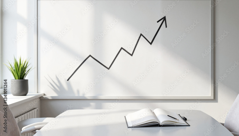 Rising Growth Chart on Whiteboard in Bright Modern Office