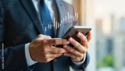 Obraz na płótnie Businessman Using Smartphone for Financial Trading and Market Analysis w salonie
