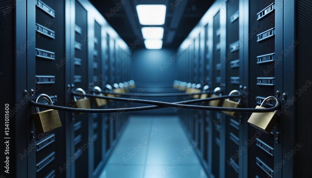 Secured Data Center with Locked Server Racks Ensuring Cybersecurity