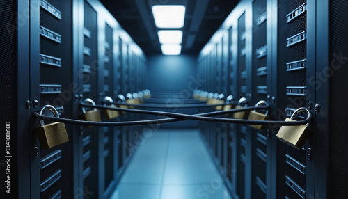 Obraz na płótnie Secured Data Center with Locked Server Racks Ensuring Cybersecurity w salonie