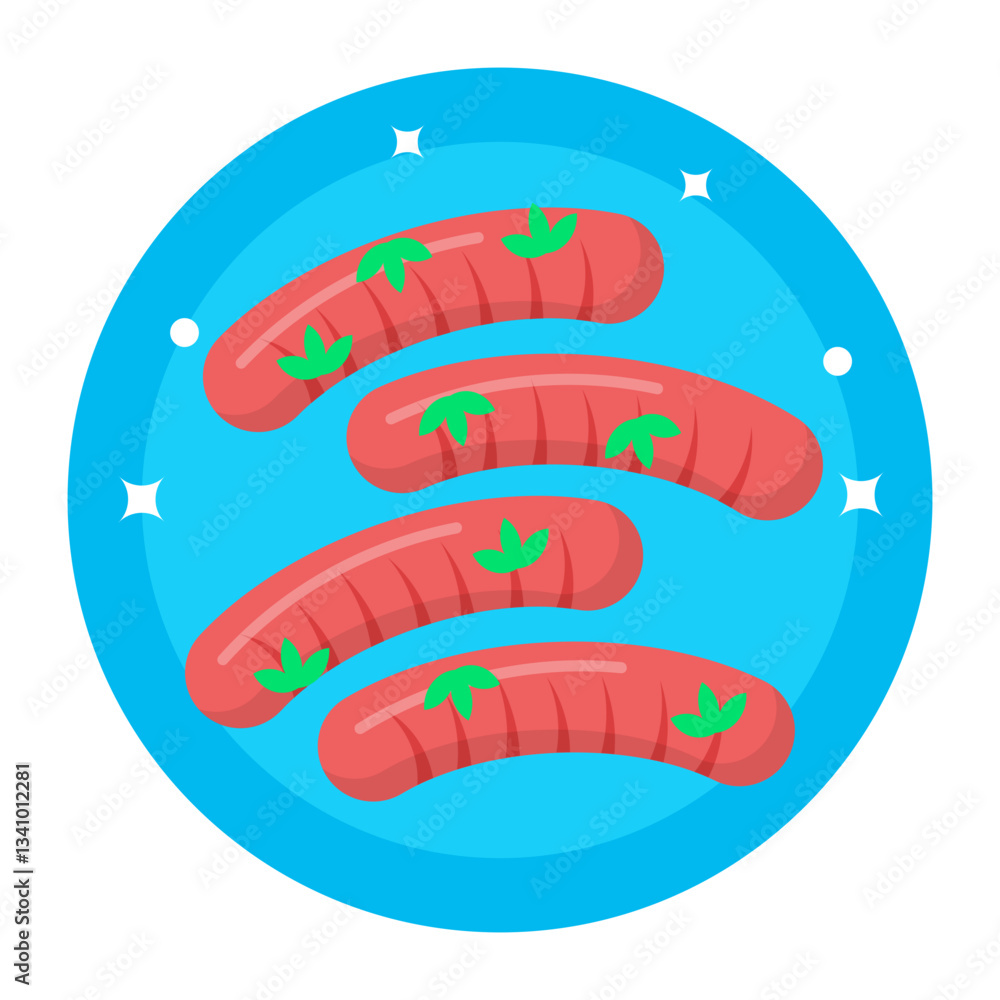 Homemade pork sausages and herbs concept, hotdog Bangers breakfast vector icon design, German cuisine symbol, Germany Serving Platter sign, European gastronomy food culture stock illustration Homemade pork sausages and herbs concept, hotdog Bangers breakfast vector icon design, German cuisine symbol, Germany Serving Platter sign, European gastronomy food culture stock illustration
