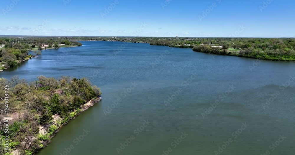 Aerial view of urban Lake Shawnee in Kansas on a sunny day Aerial view of urban Lake Shawnee in Kansas on a sunny day