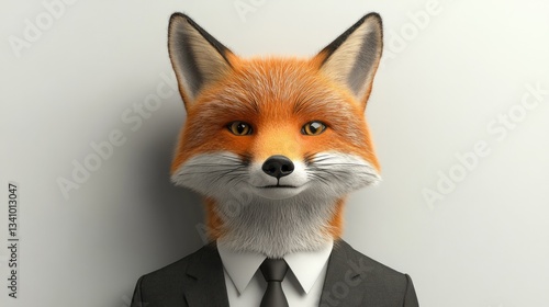 A cunning Fox in a Suit: A whimsical portrait of a fox wearing a business suit, evoking a sense of both intelligence and slyness. The image is a striking blend of nature and corporate culture.