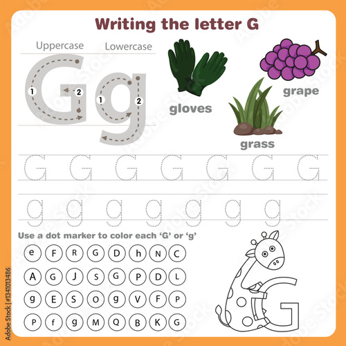 Illustrator of writing the letter g worksheet