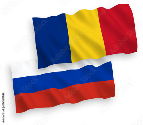 Flags of Romania and Russia on a white background