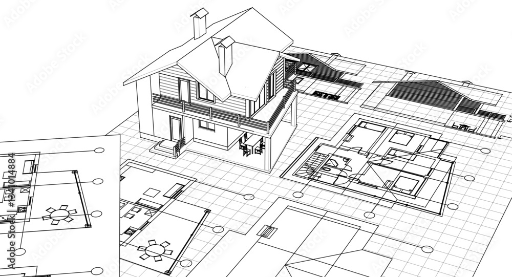 Fototapeta premium residential house plan 3d illustration