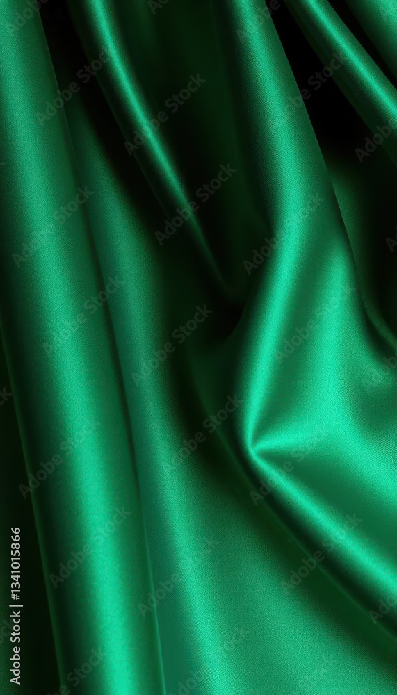 Obraz premium Luxurious, subtly shimmering silk fabric in deep emerald green, textile, natural, abstract