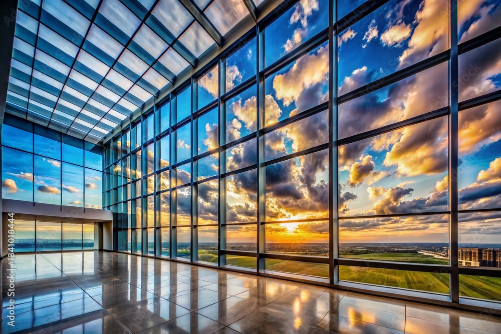 Modern Architecture Glass Window Sky View: Open World Perspective Modern Architecture Glass Window Sky View: Open World Perspective