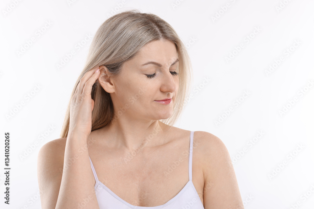 Portrait of beautiful woman on white background. Space for text Portrait of beautiful woman on white background. Space for text