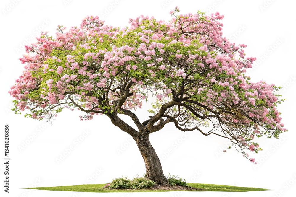 Fototapeta premium Beautiful flowering tree with green leaves isolated on transparent background