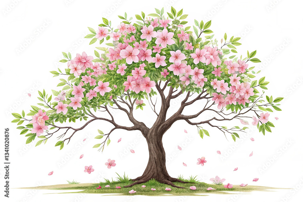 Fototapeta premium Beautiful flowering tree with green leaves isolated on transparent background