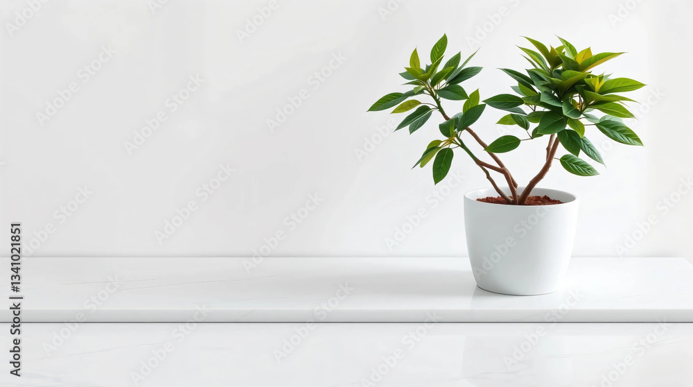 White marble with potted plants. with copy space White marble with potted plants. with copy space