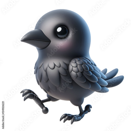 Cute 3d crow isolated on white background