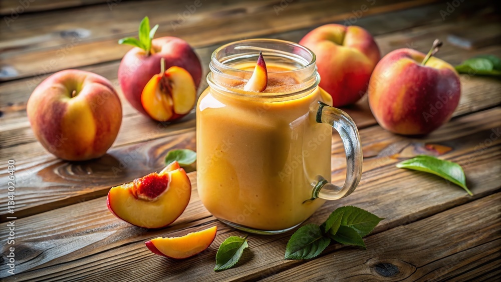 Rustic Peach Smoothie in Mason Jar - Summer Drink Photography Rustic Peach Smoothie in Mason Jar - Summer Drink Photography