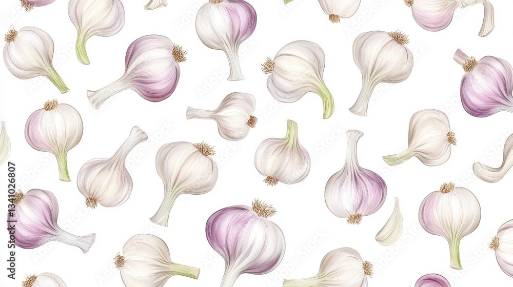 Fototapeta premium Stunning Detailed Garlic Seamless Pattern - Exquisite Botanical Illustration