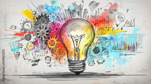 A vibrant colorful burst of creative energy radiating from a central lightbulb symbolizing the spark of innovative brilliance and the endless possibilities it can unleash