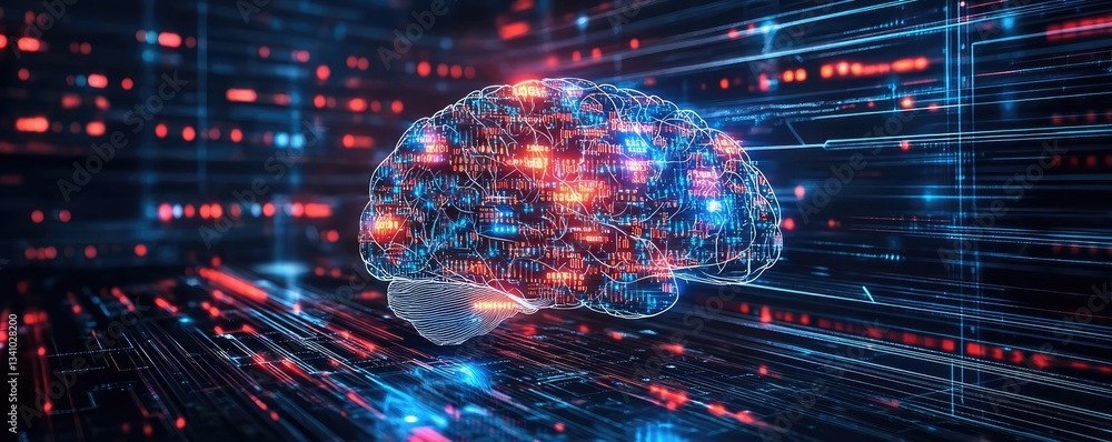 Artificial intelligence and future of network science concept. Futuristic brain illustration with digital connections and patterns. Artificial intelligence and future of network science concept. Futuristic brain illustration with digital connections and patterns.