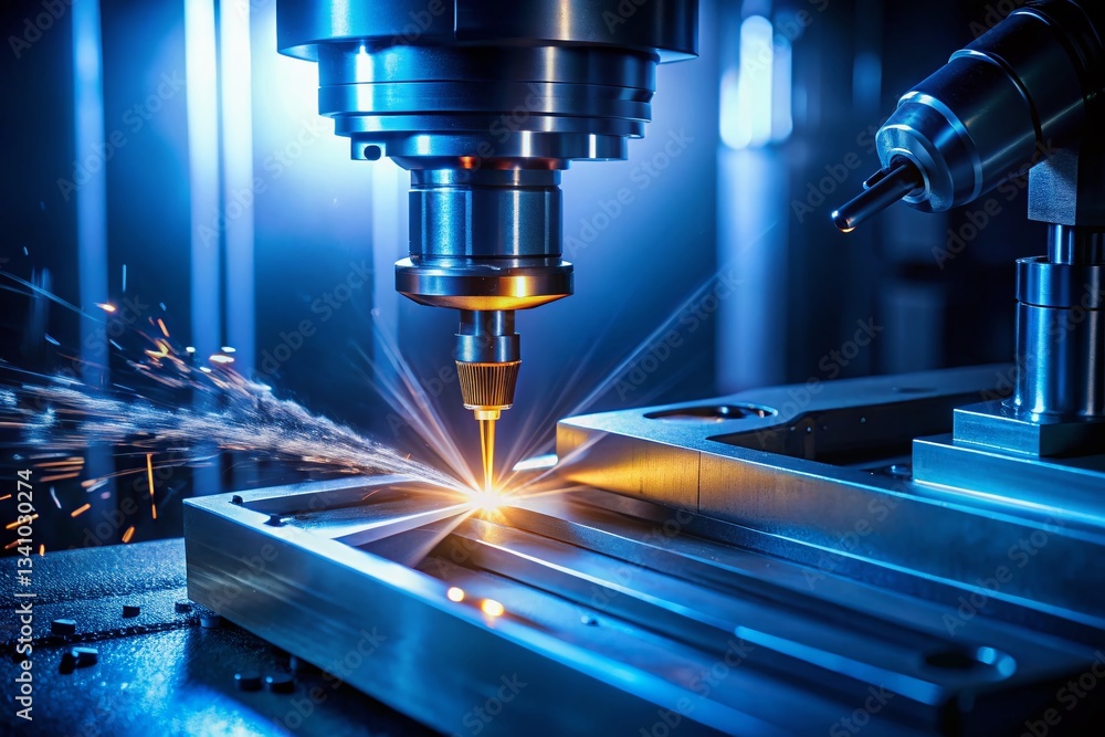 Silhouette of CNC Machining Center Cutting a Mold at Night Silhouette of CNC Machining Center Cutting a Mold at Night