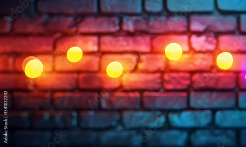Brick wall illuminated by warm lights
