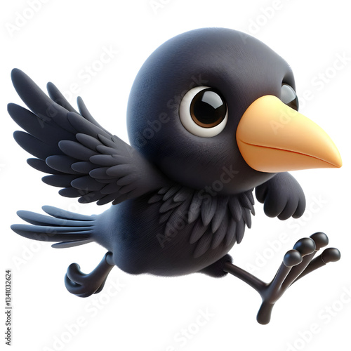 Cute 3d crow isolated on white background