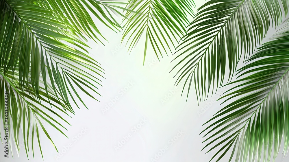 Fototapeta premium Palm leaves. Green leaf of palm tree on transparent background. Floral background.