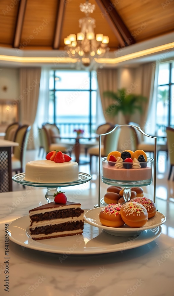 Naklejka premium Elegant pastries gleam softly under warm light. AI Generated