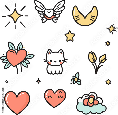 Quadro su tela set of funny cats Cat Love Flower Wings star Golden Snitch Bird Cloud Decoration