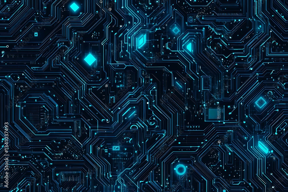 Abstract close-up of a glowing blue digital circuit board, showcasing intricate connections and technological design on a black background.
Abstract close-up of a glowing blue digital circuit board, showcasing intricate connections and technological design on a black background.