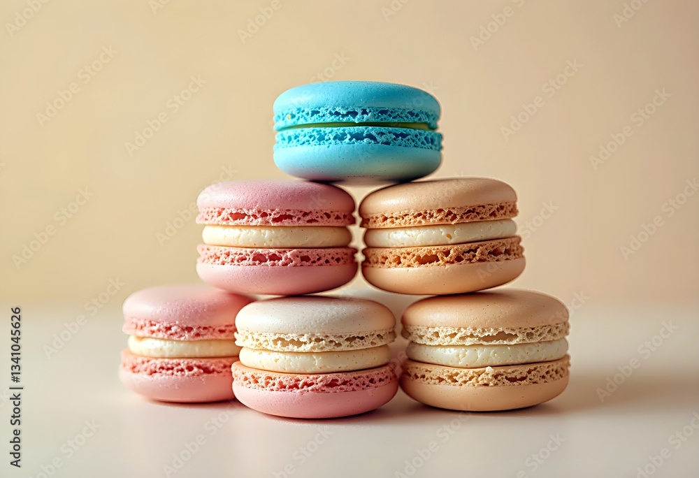 Fototapeta premium Colorful macaroons, a sweet French dessert, isolated on white