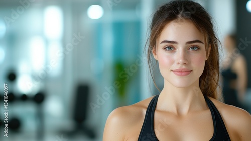 Portrait of a confident fitness driven young woman in a black sports bra and matching leggings showcasing her athletic and muscular physique while exercising in a blurred gymnasium interior Free Download Portrait of a confident fitness driven young woman in a black sports bra and matching leggings showcasing her athletic and muscular physique while exercising in a blurred gymnasium interior - GFXLoad