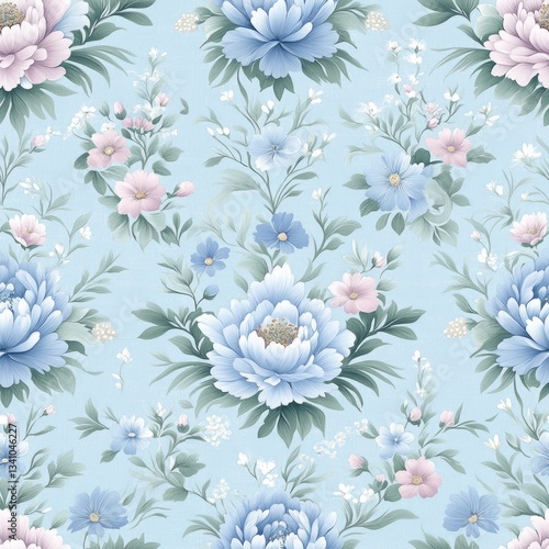 Detailed floral design featuring peonies and wildflowers in vibrant colors, perfect for vintage home decor or fashion applications SEAMLESS PATTERN