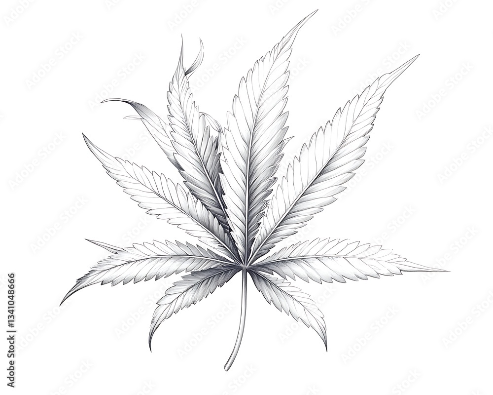 Cannabis leaf sketch with white background. Cannabis leaf sketch with white background.