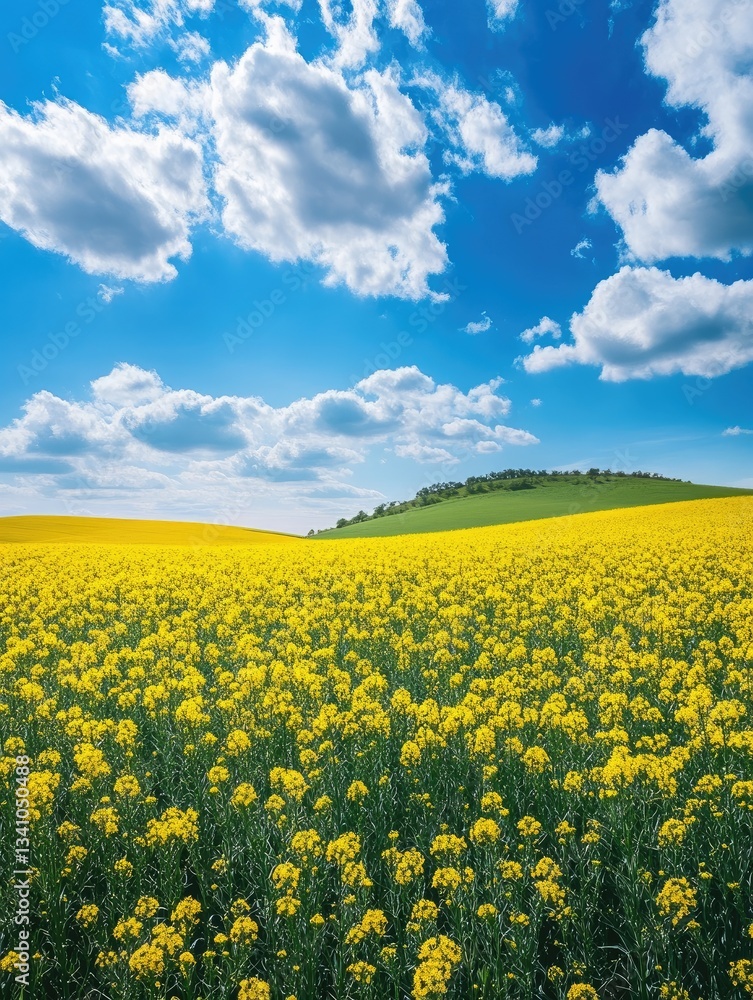 A large rapeseed flower field under the blue sky A large rapeseed flower field under the blue sky