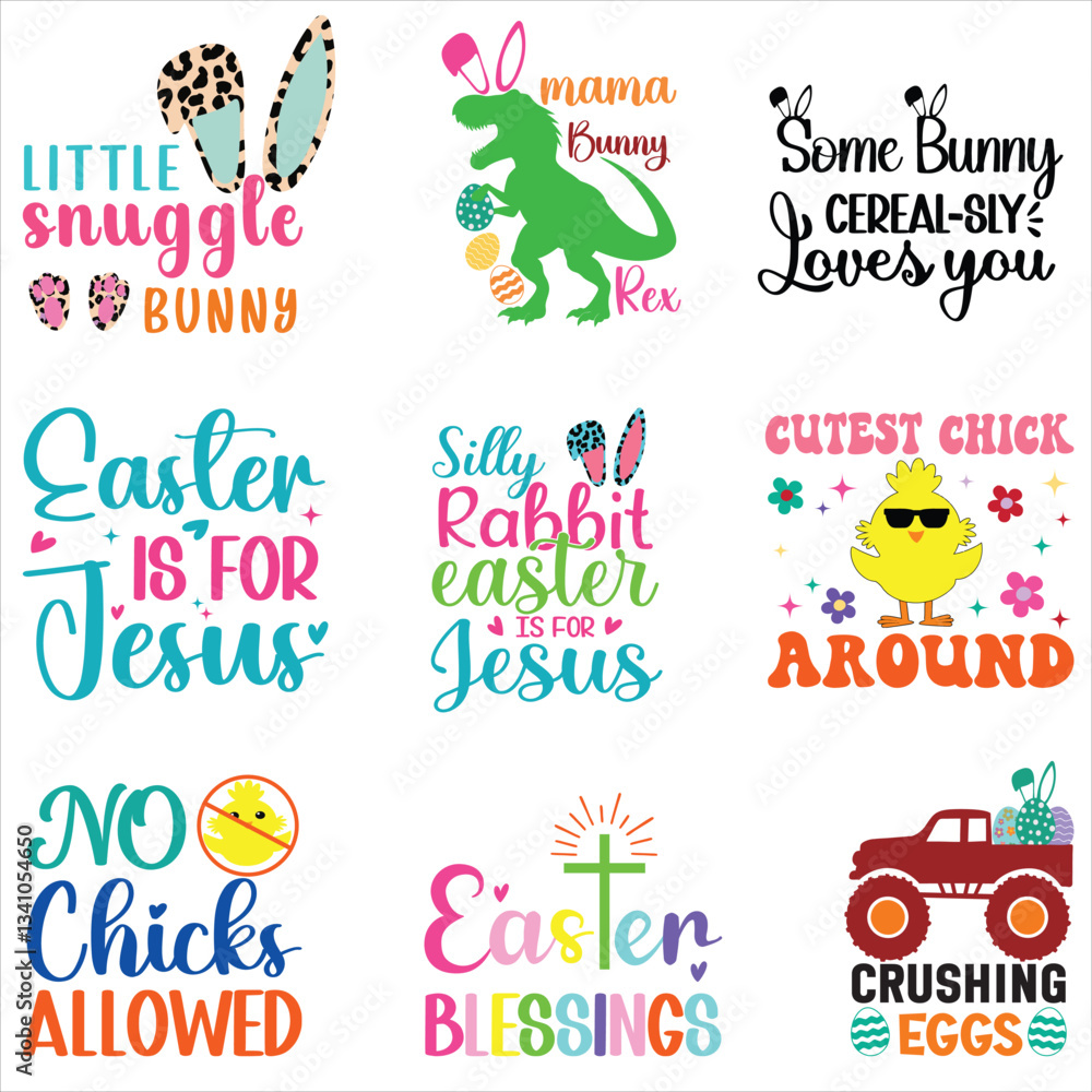 Fototapeta premium Easter Bunny and Christian Typography T-shirt Design for Easter Festival Bundle