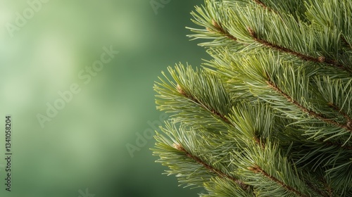 A beautifully detailed, close-up image of a fresh green pine tree branch, set against a soft focus background that highlights its texture and natural beauty.